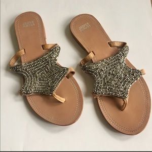 Anthropologie silver beaded sandals fits size 9 -9 1/2